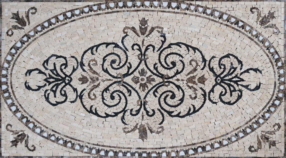 Arabesque Marble Rug Mosaic - Selma, 59"x35"