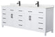84"DBL Bathroom Vanity White, Carrara Cult. Marble Countertop, Sinks, Black Trim