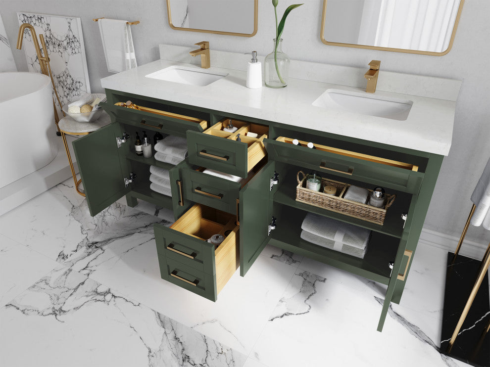 Cambridge 72 Double Sink Bath Vanity in Pewter Green 2" White Quartz