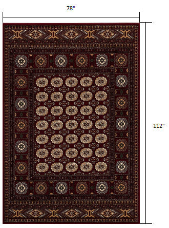 7" x 9" Red Eclectic Geometric Pattern Area Rug