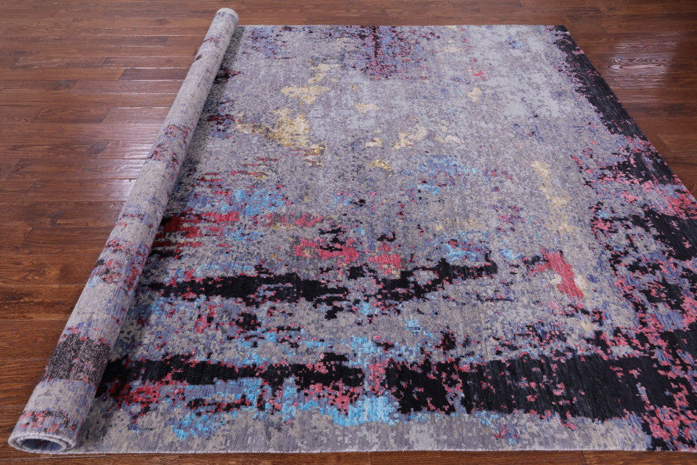 Hand Knotted Wool and Silk Modern Rug 7' 11" X 10' 3" Q7228