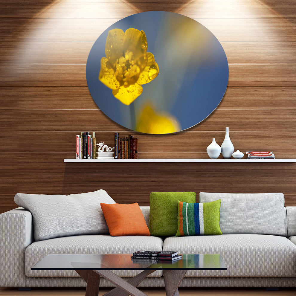 Solitary Yellow Flower, Modern Flower Large Disc Metal Wall Art, 36"