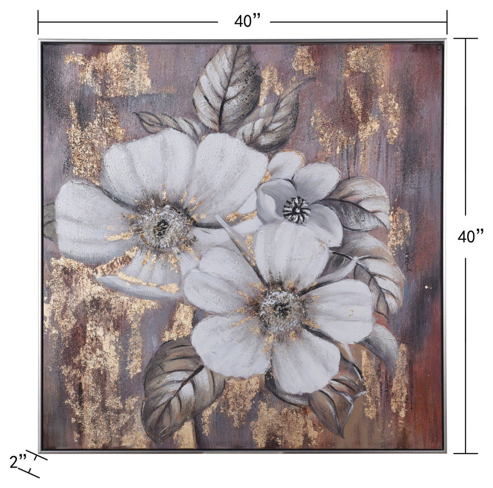 White Lilies on Gold Foil Canvas Art Framed