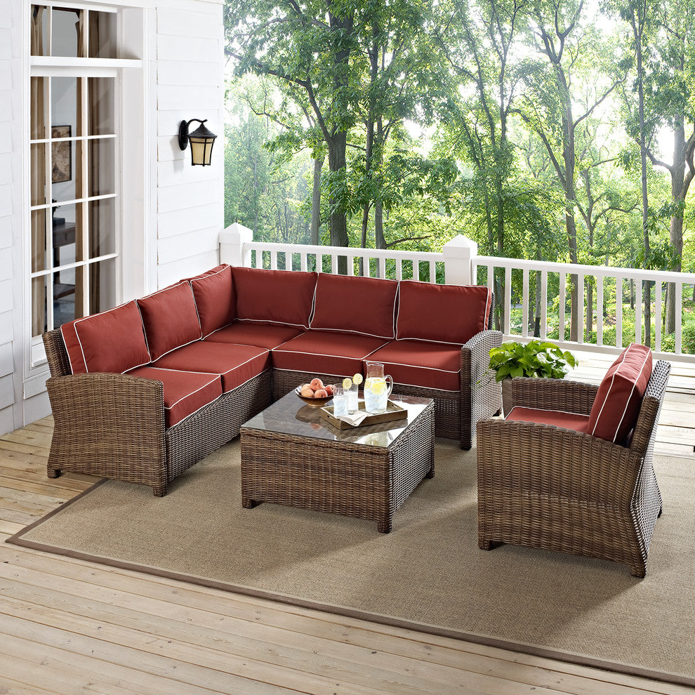 Bradenton 5-Piece Outdoor Wicker Seating Set, Sangria