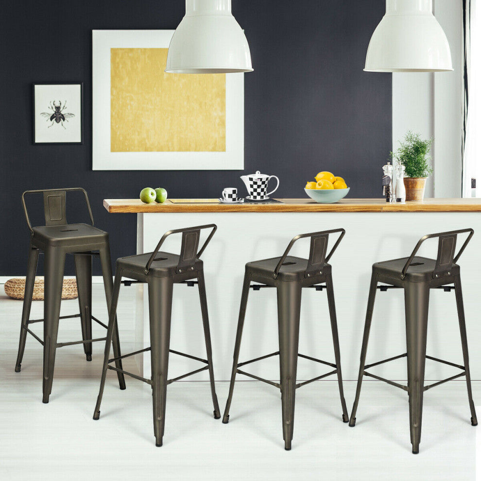 Costway Set of 4 Metal Bar Stools 30" Bar Height Barstools Industrial Low Back