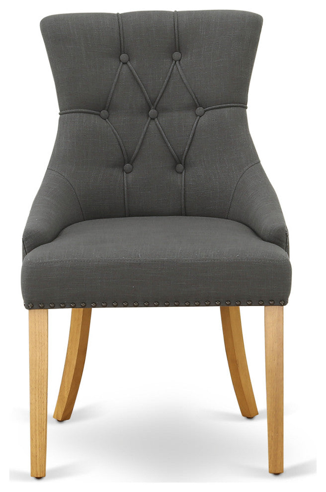 Friona Parson Chair With Oak Leg And Linen Fabric Dark Gotham Grey Set of 2