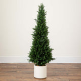 4ft. UV Resistant Artificial Cedar Tree, Decorative White Planter
