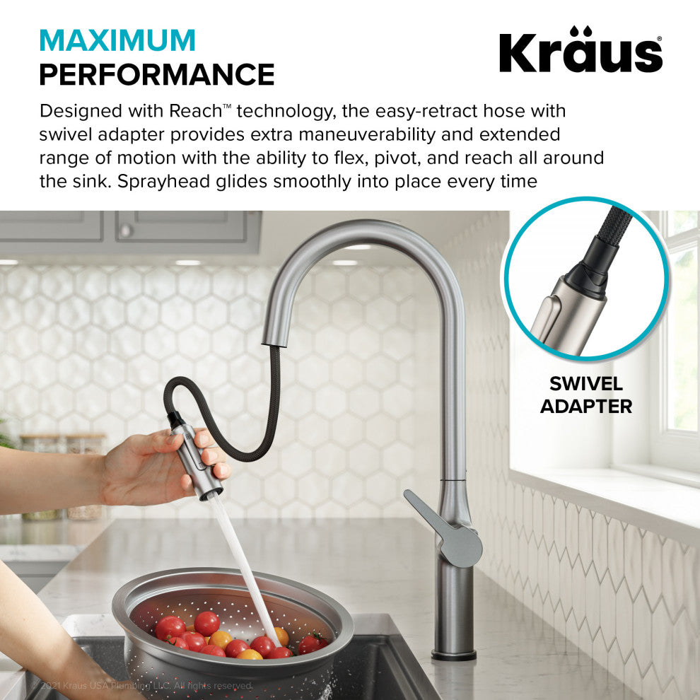 Oletto Pull-Down 1-Hole Kitchen Faucet, Matte Black, Model Ktf-3101mb