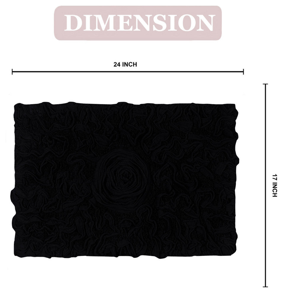 Bellflower Bath Rug, 17"x24", Black