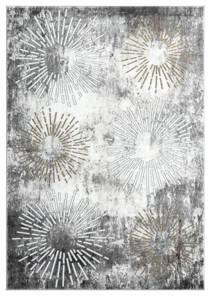Abani Luna LUN140A Grey and Gold Fireworks Area Rug