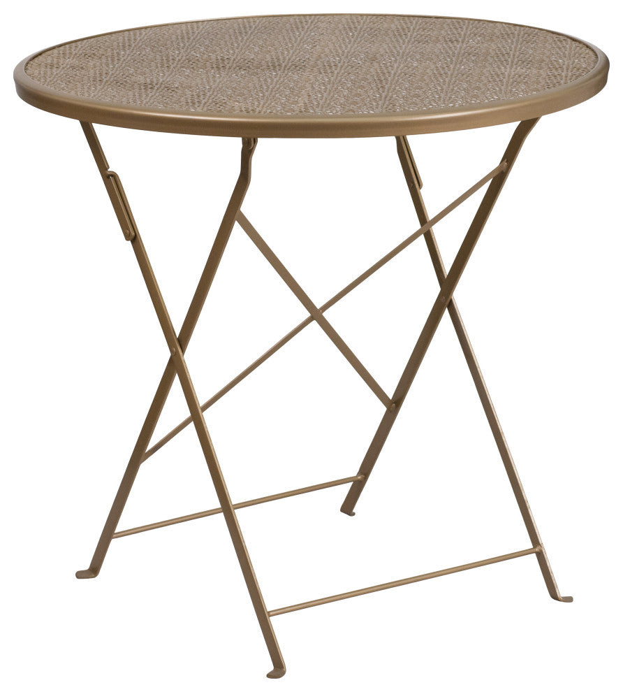 30'' Round Indoor-Outdoor Steel Folding Patio Table, Gold