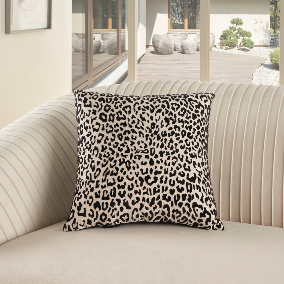 Nourison Home 18"x18" Sofia Jaquard Leopard Velvet Black Throw Pillows