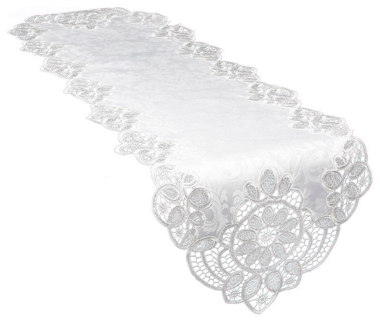 Antebella Lace Embroidered Cutwork Table Runner, White, 15"x70"