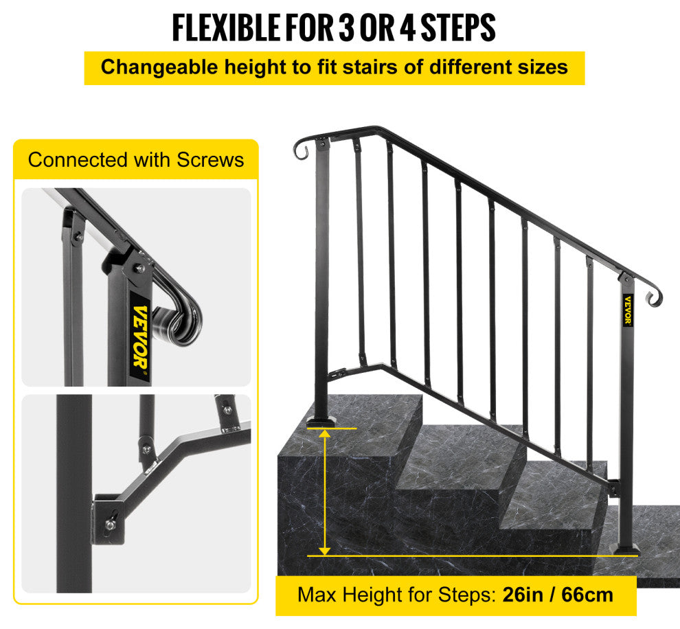 Vevor Handrails for Outdoor Steps, Fit 3 or 4 Steps