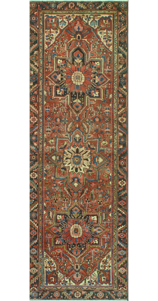 Fine Vintage Heriz Tabarak Rust/Ivory Runner, 3'6 x 10'10