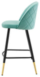 Counter Stool Chair, Set of 2, Velvet, Metal, Blue, Modern, Bar Pub Cafe Bistro