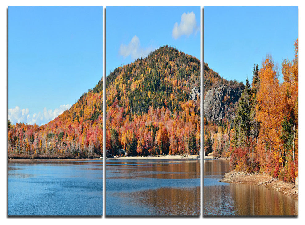 "Lake and Beautiful Autumn Foliage" Metal Wall Art, 3 Panels, 36"x28"