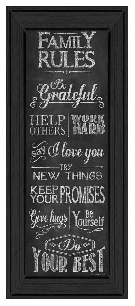 "Family Rules" By Susan Ball, Printed Wall Art, Ready To Hang, Black Frame
