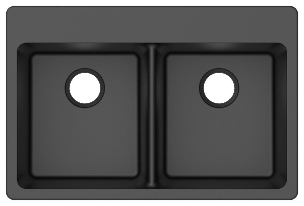 Winpro Dual-Mount Kitchen Sink, Equal Double Bowl, Granite Quartz, 33", Black