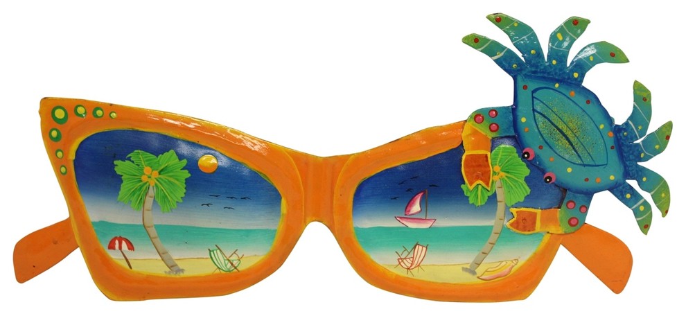 Orange Sunglasses with Crab Haitian Metal Wall DÃ©cor 13.5 Inch