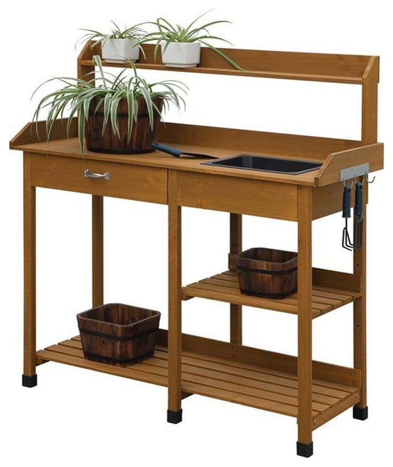 Convenience Concepts Deluxe Potting Bench in Off White Light Oak Wood Finish