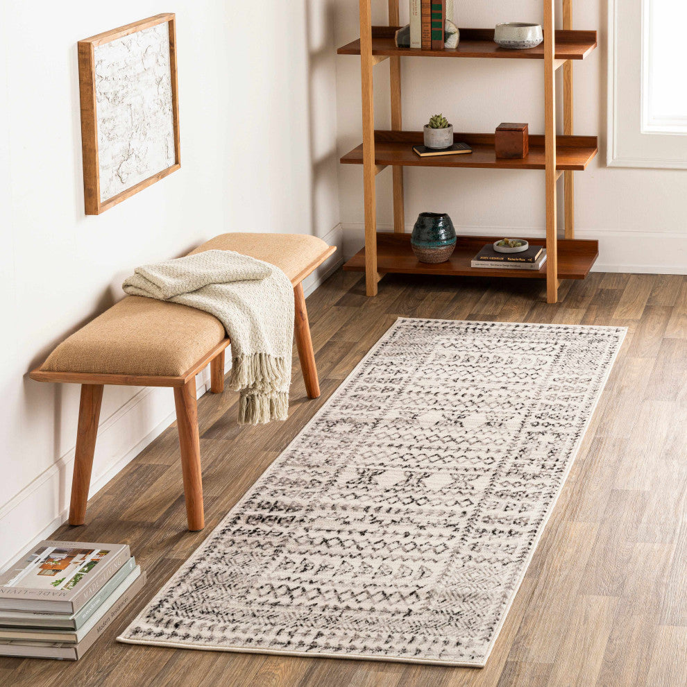 Hauteloom Greig Area Rug, Black/Charcoal/Light Gray, 6'7" Square