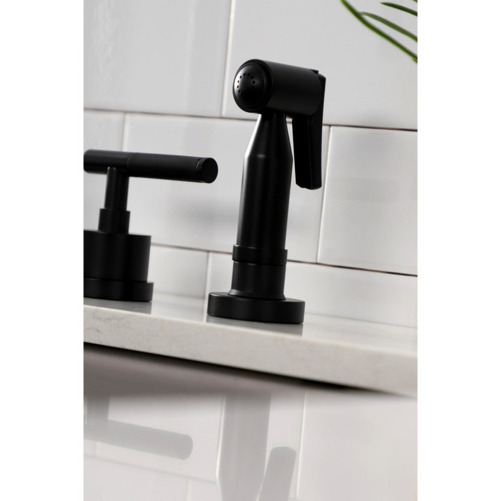 KS8720CKLBS Kaiser Widespread Kitchen Faucet With Brass Sprayer, Matte Black