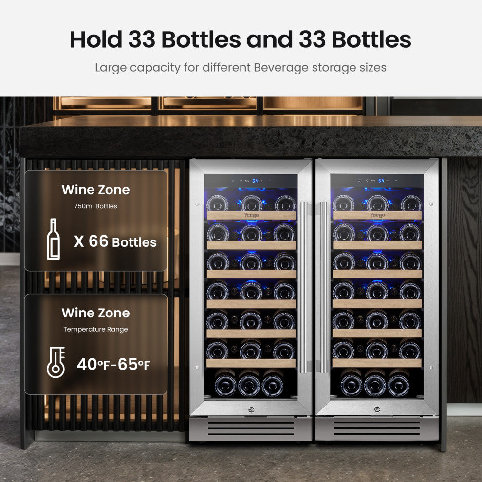 Yeego 30" Dual Zone Cellar Cooling Unit 66-Bottles Built- in Wine Cooler