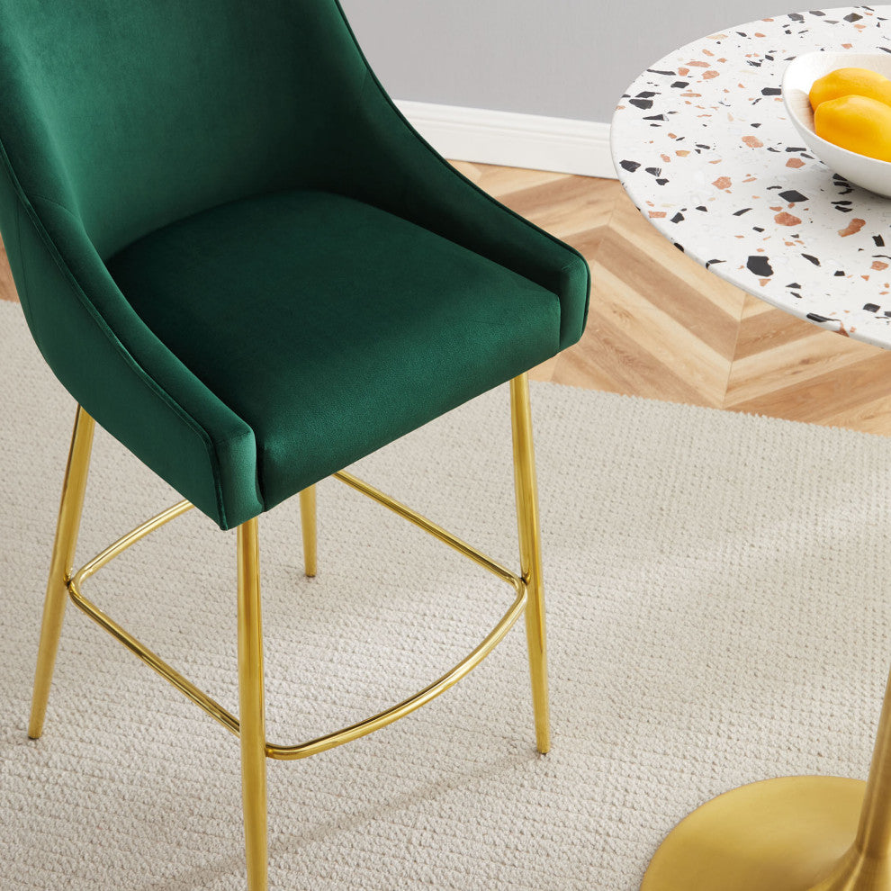 Bar Stool Chair Barstool, Green, Velvet, Modern, Mid Century Bistro Dining