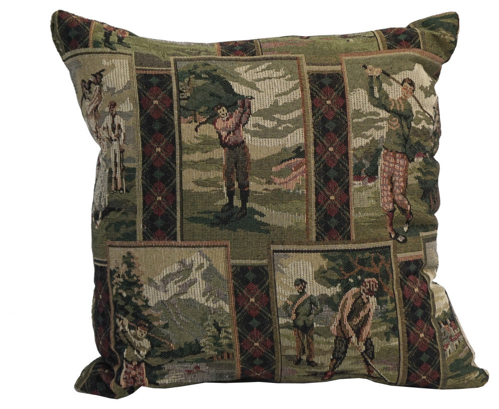 17" Jacquard Throw Pillows With Inserts, Set of 2, Golfing Day Out