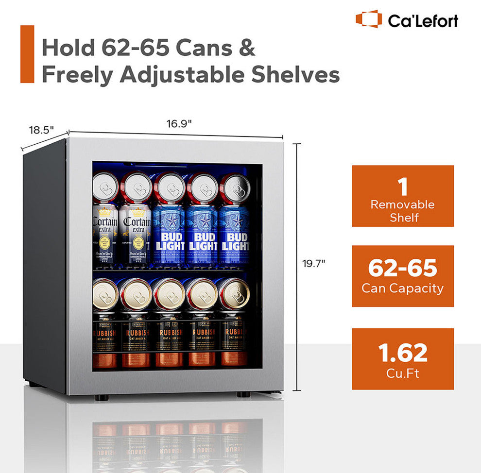 Ca''Lefort 65-Can Beverage Cooler with Glass Door, Freestanding/Countertop Fridge