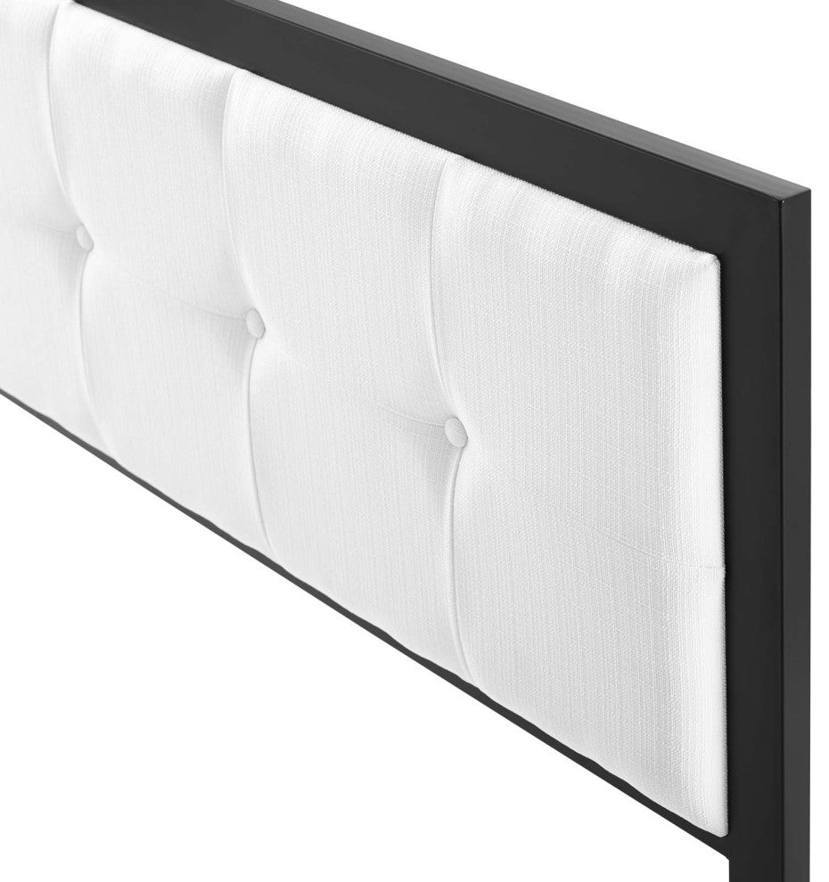Tufted Headboard, Full Size, Fabric, Metal, Black White, Modern Contemporary
