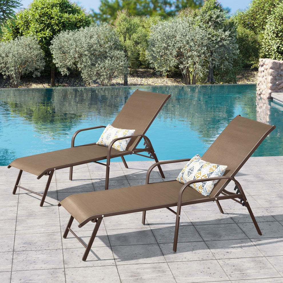 Aluminum Chaise Lounge Chair, Adjustable Outdoor Recliner, Brown