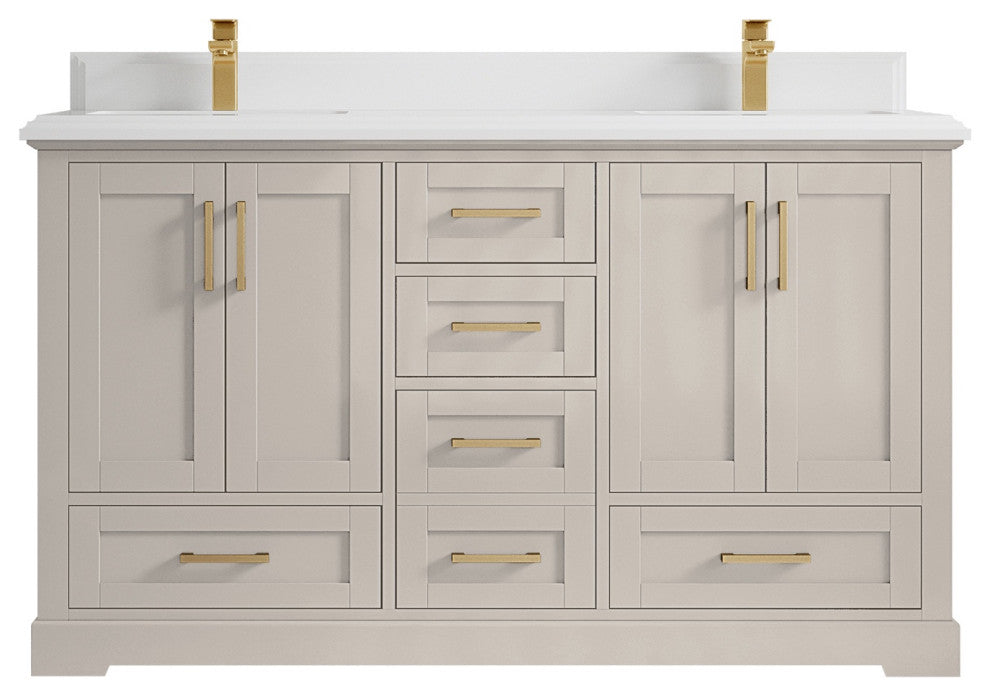 Boston 60" Double Bathroom Vanity in Fine Grain 1.5" White Quartz