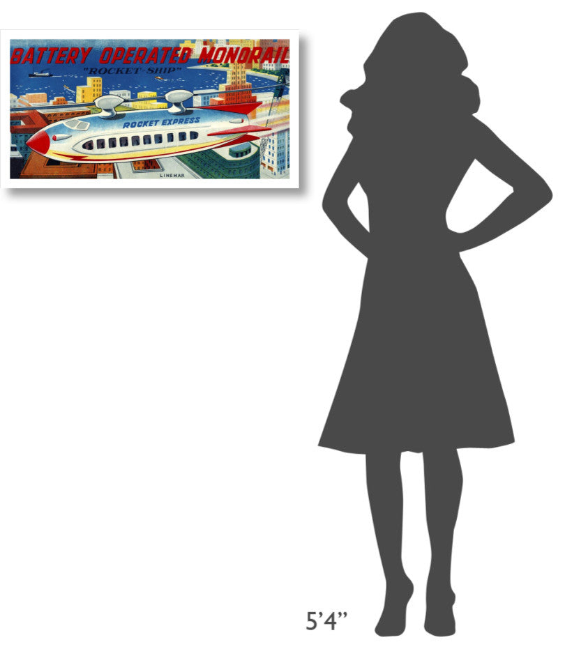 "Battery Operated Monorail "Rocket Ship" Print by Retrorocket, 32"x17"