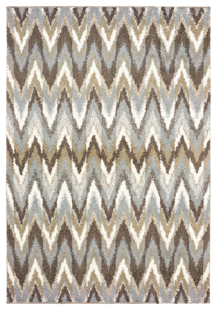 Viviana Chevron Waves Grey/ Taupe Area Rug, 7'10"x10'10"