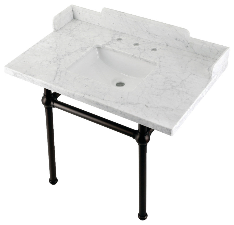 Kingston Brass LMS3630MBSQ5 36" Carrara Marble Console Sink, Legs