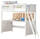 White Twin Loft Bed with Desk, Safety Rails, and Ladder, Wooden Frame