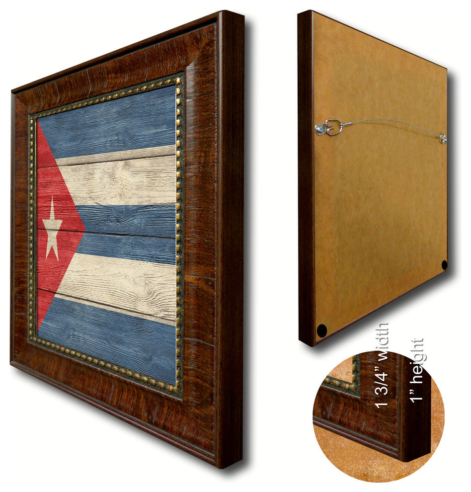 Cuba Country Textured Flag Print With Brown Gold Frame, 15"X21"