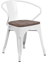 White Metal Chair with Wood Seat and Arms