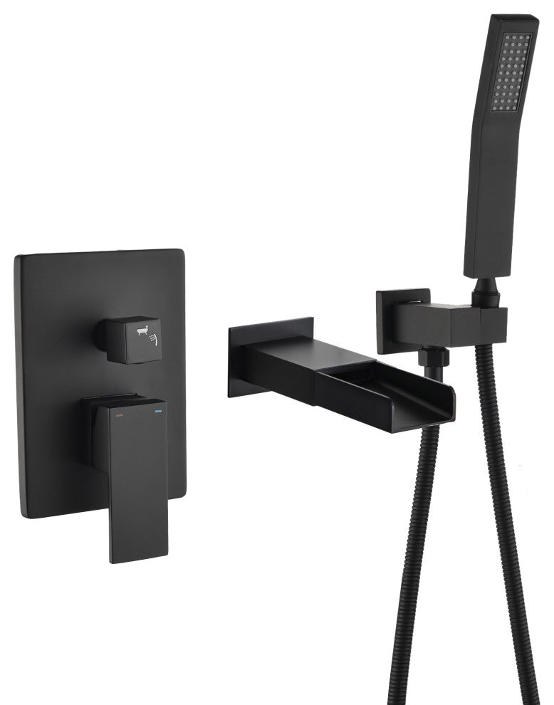Wellfor Handheld Combo Set, Waterfall Tub Spout and Valve, Matte Black