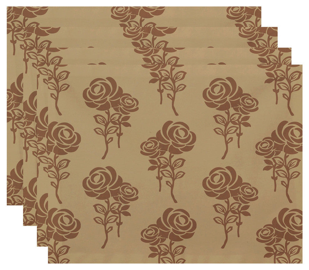 18"x14" Carmen, Floral Print Placemat, Taupe, Set of 4