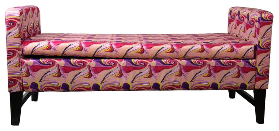 Modern Hot Pink and Purple Abstract Print Storage Bench