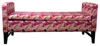 Modern Hot Pink and Purple Abstract Print Storage Bench