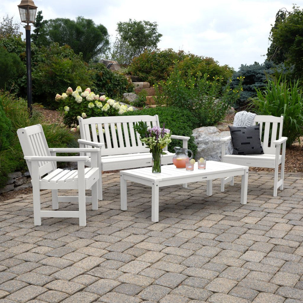 4' Lehigh Bench, Chairs, Conversation Table, 4-Piece Set, White