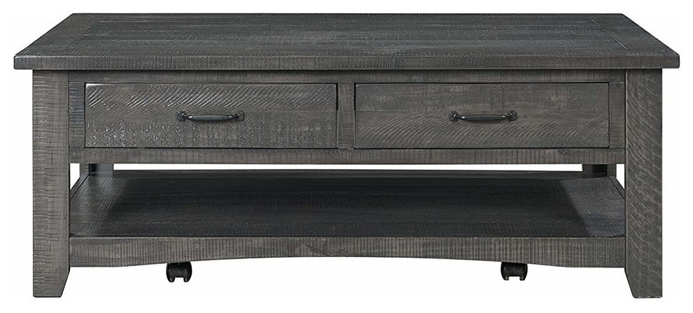 Benzara BM178138 Wooden Coffee Table With 2 Spacious Drawers, Gray