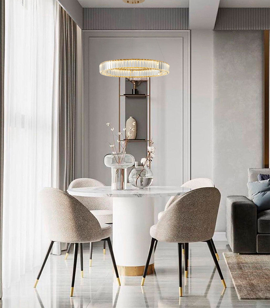Clear Crystal Halo Chandelier With Gold Hardware