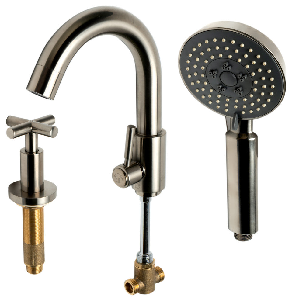 ALFI brand AB2503-BN Brushed Nickel Deck Mounted Tub Filler w/ Hand Shower