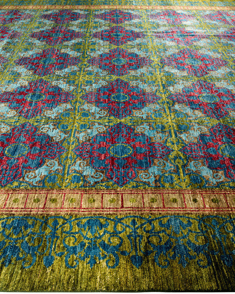 Suzani, One-of-a-Kind Handmade Area Rug Green, 22' 6" x 12' 2"