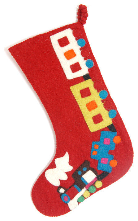 Toy Train Christmas Stocking in Red